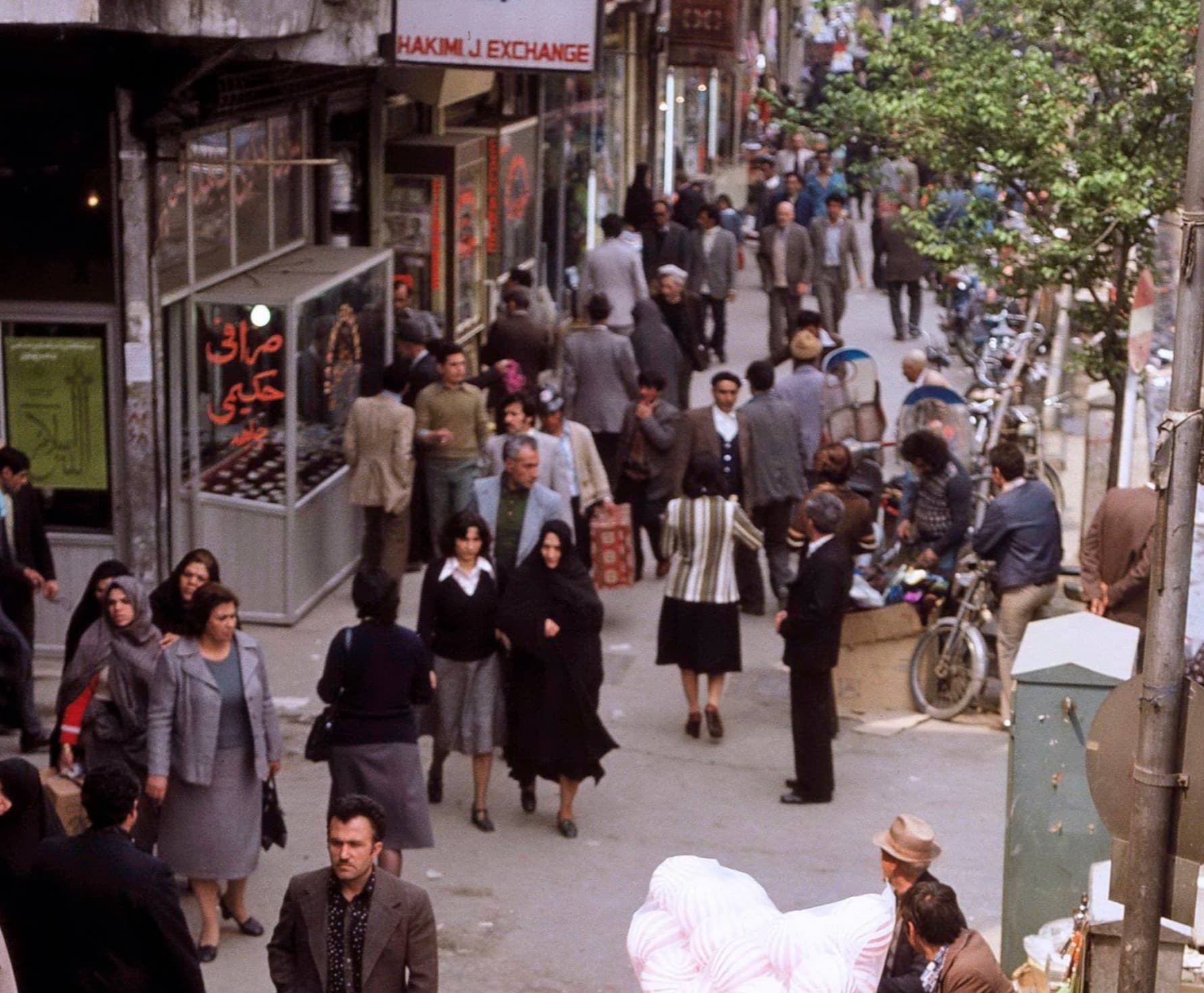 “Streets outside the bazaar of Tehran, Iran in 1976.”